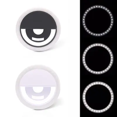 Adjustable LED Selfie Ring Light for Smartphones - 28 LED Beads, 3 Brightness Levels, USB Rechargeable, Universal Clip for Mobile/Tablet, Portable Beauty Lighting for Content Creators, 50g 8.4cm Remote Cellphone Accessory, Led Lights