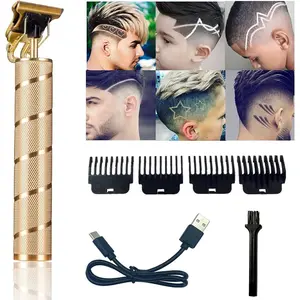 Electric Pro Li Trimmers T Blade Cordless Rechargeable Trimmer, Professional Baldheaded USB Rechargeable Hair Clipper for Men(Gold)