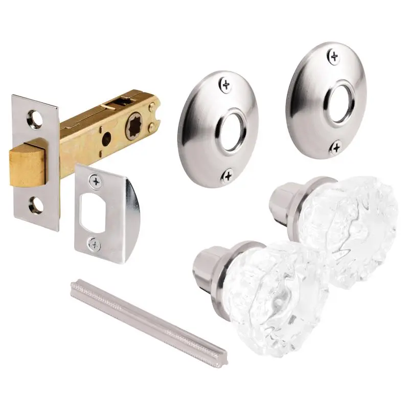 Prime-Line 5065292 Satin Nickel Glass Vintage Style Doorknob Latch Set, 1.375" Minimum Fit, Suitable for Indoor or Outdoor Use, Not Rated