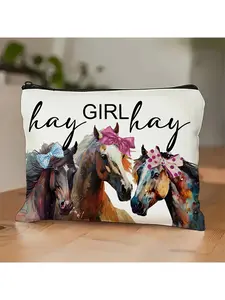 1pc Vintage and Funny Harness Farm Animal Western Cosmetic Bag, Christmas Graduation Birthday Gift for Horse Lover Girl, Horse Friend, Riding Friend, Daughter, Sisters, Niece,  Size Necessary Zipper Bag for Makeup Travel