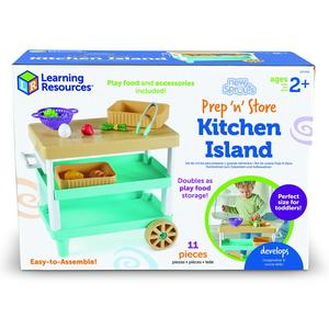 Learning Resources New Sprouts Prep 'n' Store Kitchen Island, Ages 3+, Interactive Role-Play Toy to Develop Early Cooking Skills, Organization, and Creativity — Perfect for Aspiring Little Chefs