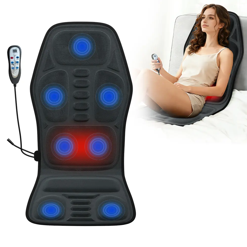 Back Chair Massage Pad with Heat, 9 Modes Vibration Massage Seat Cushion for Back Waist Hip, Portable Heated Massage Chair Mat for Home Office Car