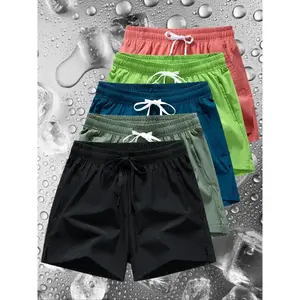 Men’s solid waterproof shorts with a drawstring waist, regular fit, quick-drying casual track shorts with pockets for summer, men’s bottoms for everyday wear