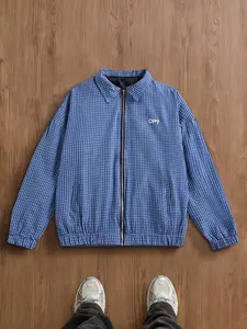 American Vintage Plaid Harrington Jacket, Classic Small Check, Loose Fit, Conceals Fat, Spring Fall Commute Essential, Must-Have Streetwear