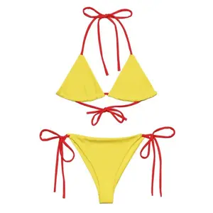 Yellow & Red String Bikini Set – Bold Two-Tone Triangle Swimwear | Adjustable Tie-Side Summer Bathing Suit