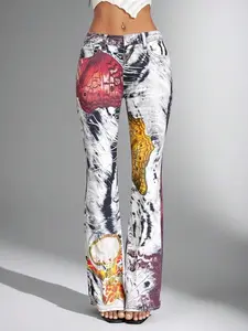 Y2K Vintage Street Fashion Print Women's Casual Denim Jeans Printed Jeans Graphic Jeans Butterfly Print Jeans Jeans With Designs Print Pants Women