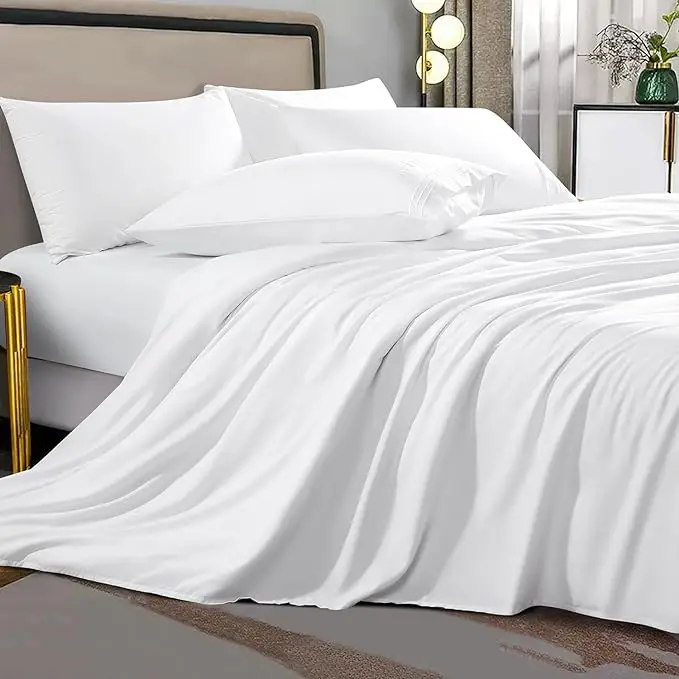 Shilucheng Luxury 4 Pieces Beddings - Breathable, Moisture-Wicking, Durable Sheets Set and Pillowcases 16" Deep Pockets, Hotel Collections