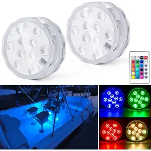 Shangyuan Boat Lights Wireless, Battery Powered Operated Marine Led Interior Light for Boat Deck Courtesy Light, for Fishing Pontoon Sailboat Kayak, Remote Control Multi Color Changing, RGB, 2PCS