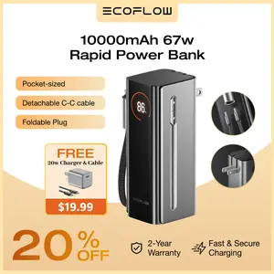 EF EcoFlow Rapid Pro 3-in-1 Power Bank, 10,000mAh Battery Pack with 67W Foldable AC Plug, Detachable USB-C Cable, 45W Fast Recharging, LCD Display, Compatible with Phones, Laptops, and More