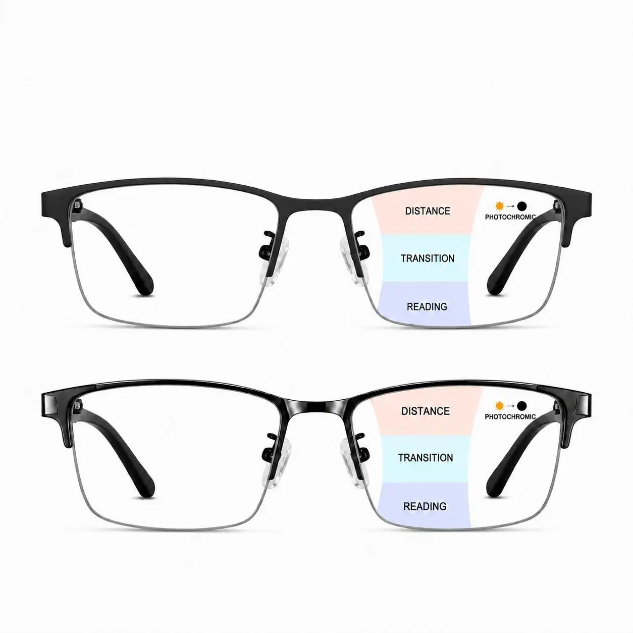 Photochromic Progressive Multifocal Reading Glasses for Men Women, Lightweight Transition Readers for Near Mid Far Vision, Anti-Lost Lanyard Included
