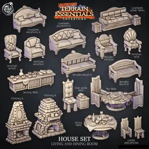 3D Printed Cast n Play House Set Living and Dining Room Terrain Essentials 28mm 32mm D&D