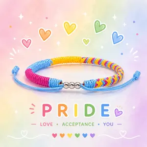 LAMIBEE Pride Bracelet, Poly Bracelet, LGBTQA+ Proudly Love Boho Style Wrist Wrap Bracelet, Surfer String Bracelet, Amulet Boho Rope Bracelet for Men Women