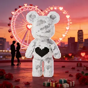 Heart Bear Teddy Bear 3D Puzzle Building Blocks Decoration, Bookshelf Home Office Cabinet Decor, Party Living Room TV Stand Display Gift