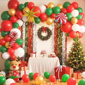 Christmas Balloon Garland Arch Kit, 101Pcs Red White Green Gold Balloons Party Supplies With Star Reindeer For Christmas Party Decorations