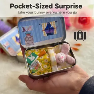 Customizable Mini Plush Rabbit House Iron Box, Cute Bunny Easter Gift, Surprise Anxiety Relief Jar, Pocket Size Toy Set, Gift Box Design