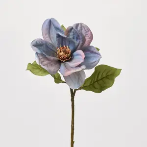 Antique Blue Magnolia Bloom Single Stem Faux Floral Spray - 27"