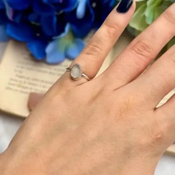 (Size 5) Handmade Sterling Silver White Sea Glass Ring