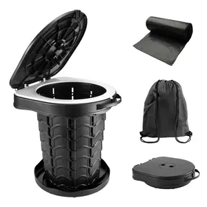 Folding Camping Toilet Portable with Bag - Portable Toilets for Adults with Lid, Seat & Toilet Bags, Outdoor Travel Toilet for Fishing, Hiking, Campervan, Caravan, Car, Festivals, Load 180kg telescoping stool collapsible stool