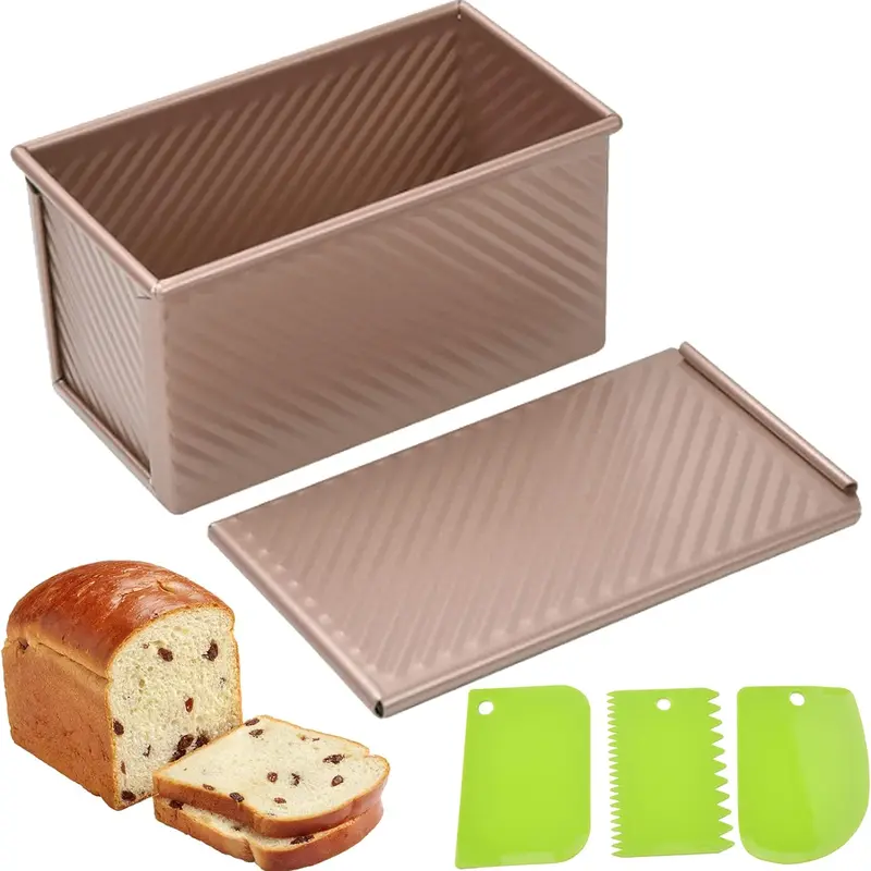Spmarkt Nonstick Pullman Loaf Pan Set with Lid & Dough Scraper Cutter, 9x4in Baking Mold for Homemade Sandwich Bread, 1lb Dough Capacity, Durable Easy-to-Clean Kitchen Bakeware