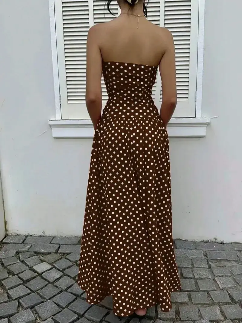 Women's Elegant Chic Fashion Polka Dot Strapless Dress, Elegant Formal Style Stylish Sleeveless Maxi Dress for Parties and Casual Wear Womenswear, Elegant Evening Dress, Formal Dress