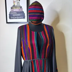Charcoal Afghan Stripe Embroidered Coat Dress with Matching Cap size L