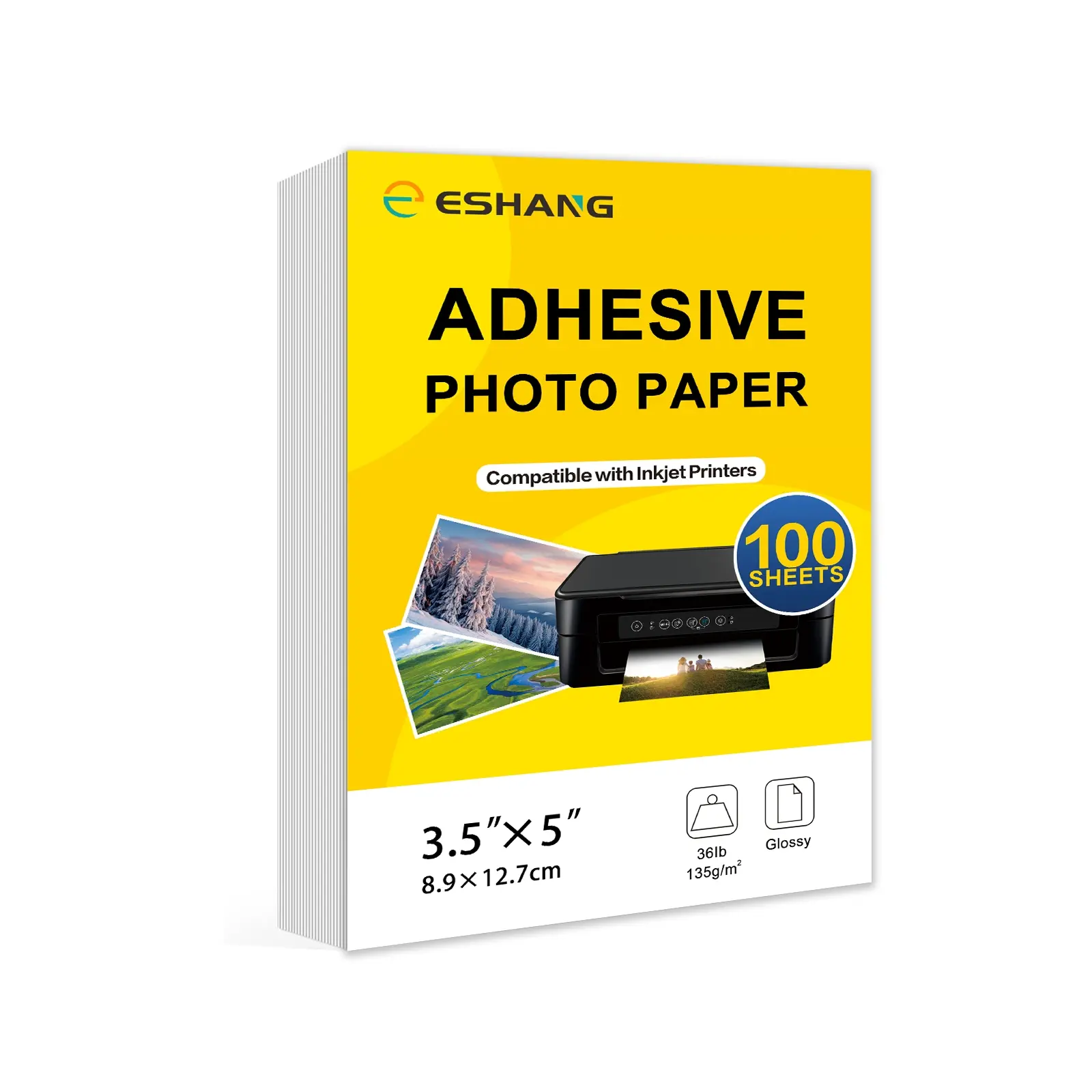 100 Sheets Large Quantity 3R Self-Adhesive Photo Paper, 3.5x5 inches, Standard Size, 36lb 135G, Glossy Finish Inkjet Sticker Photo Paper, Suitable for Inkjet Printers, High-Quality Printing