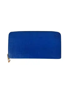Pre-owned LOEWE Leather Small Leather Goods Anagram Logo Continental ZIp Wallet (Blue)