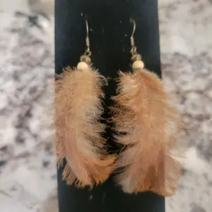 Feather Earrings - Hook Design with Feather Accent and Bead Detailing