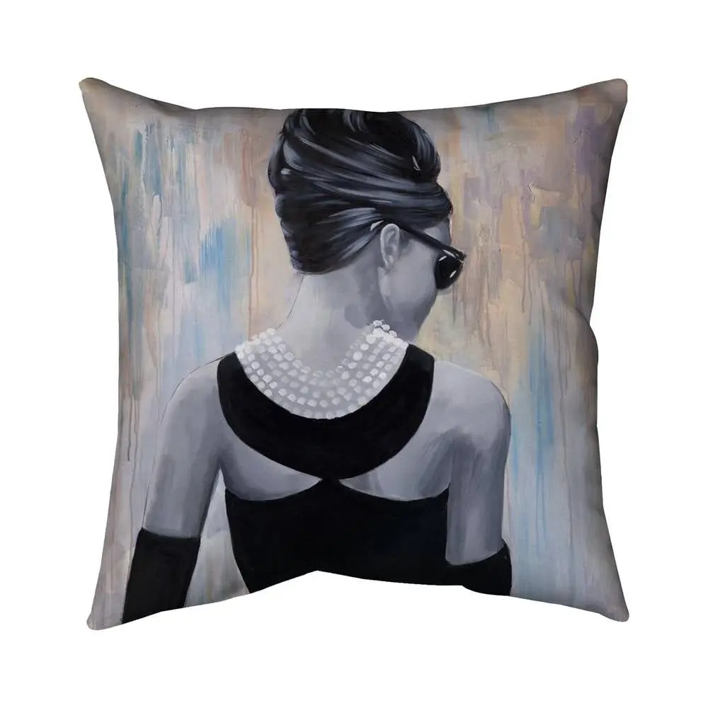 360 Stand Audrey Hepburn Theme Black 18x18 in. Outdoor Throw Pillow - Durable Cushions, Soft Padded, Lightweight, with Patio Cushion Covers, Home Textile Accessory 5542-1818-FI17, Soft Padded Cushion