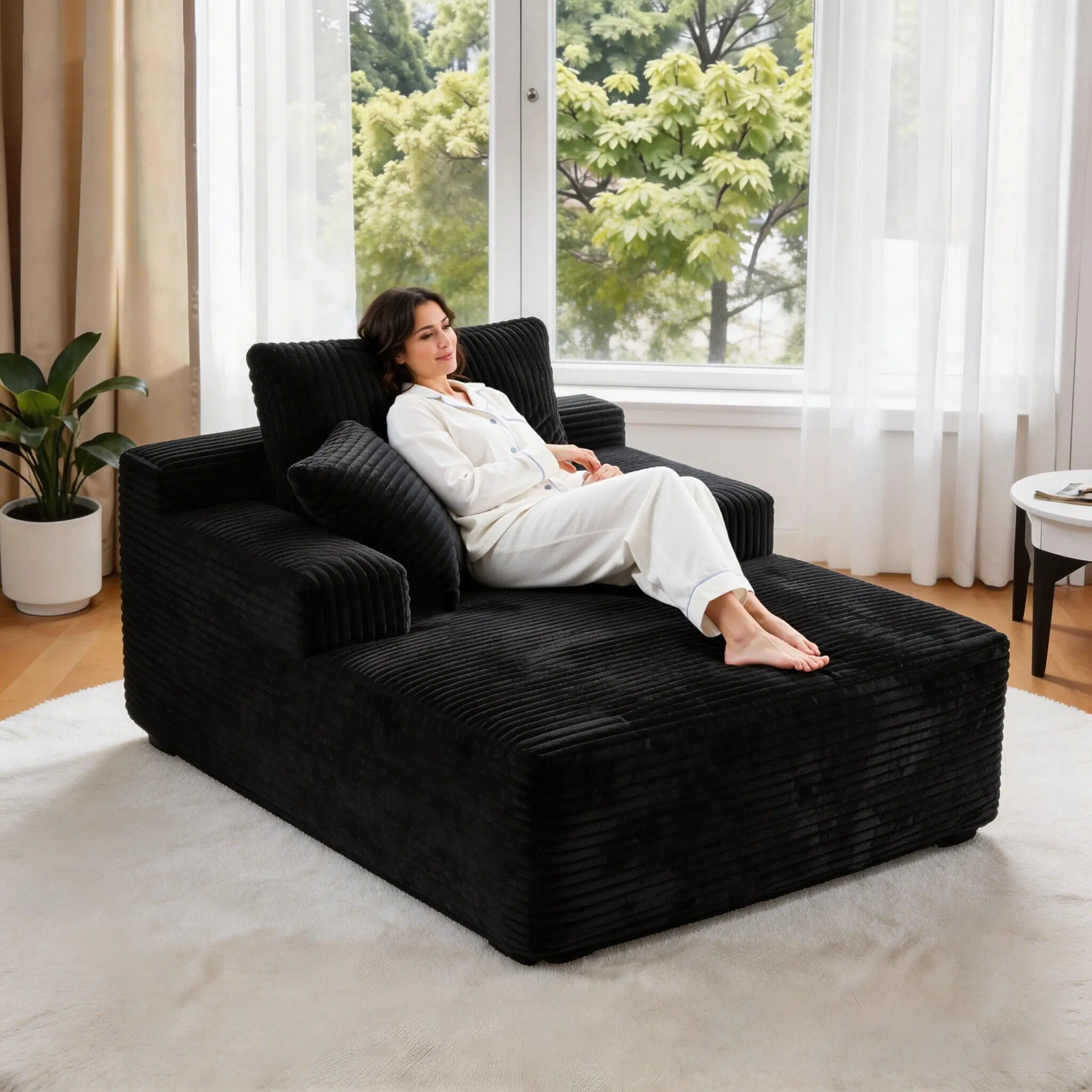 Plush Minimalist Box Convertible Sofa Bed - Luxurious Corduroy Chenille Comfy Couch with Throw Pillows, Fixed Arms, Storage, Fully Assembled, High-Density Foam, 400 lbs Capacity Indoor Sleeper Chair for Living Room (Durable Cloud Dupe Breathable Fabric)