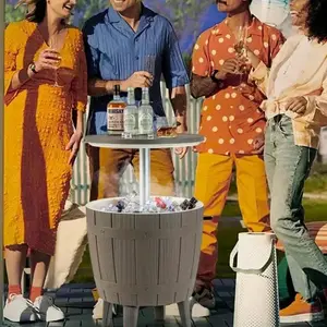 Multigot 10 Gallon Heavy-Duty Metal Cooler Bar Table with Telescopic Tabletop & 3-in-1 Convertible Design - Outdoor Indoor Ice Bucket, Coffee Table & Serving Station w/ Removable Legs, Spacious Storage for Parties, BBQs, Camping - Rust-Resistant Brown Pat