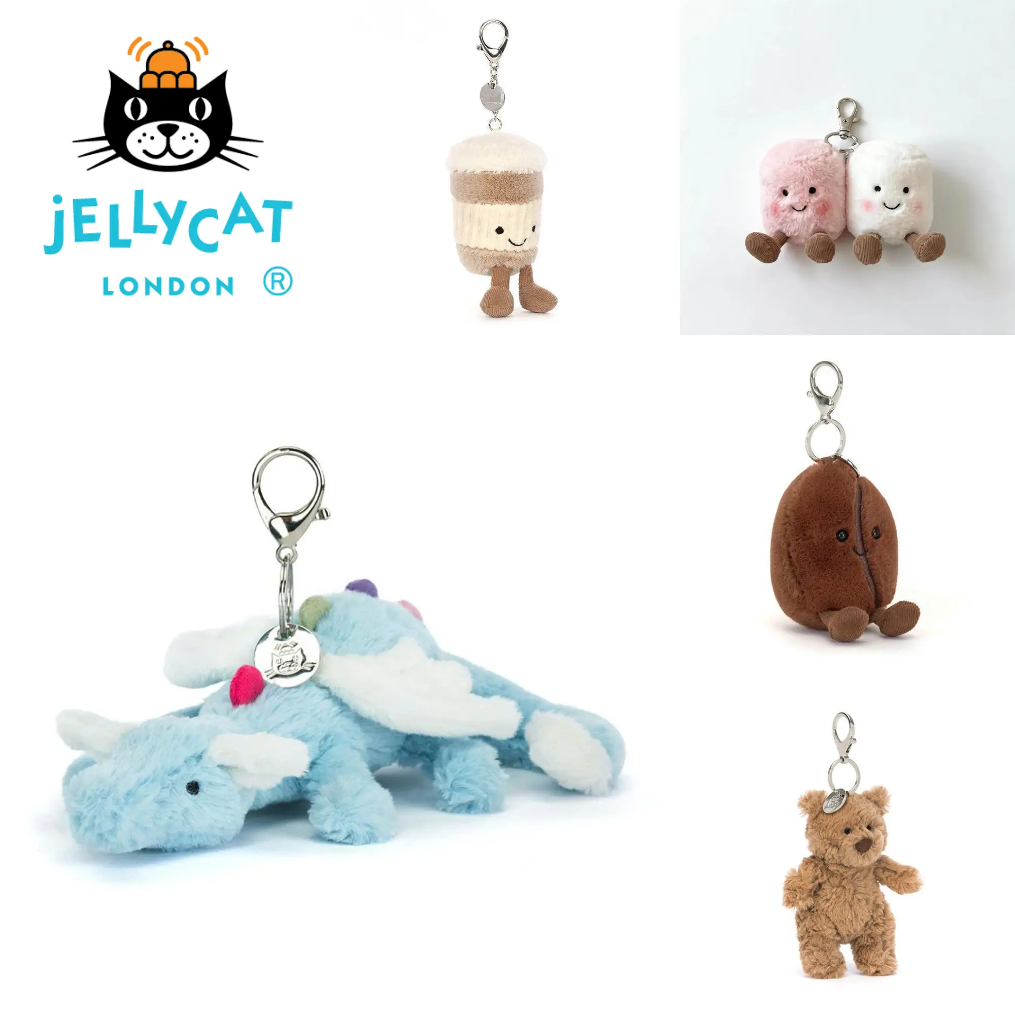 2026 JELLYCAT Kawaii Plush Bag Charm Keychain, Super Soft Cute Animal Backpack & Purse Charm, Stuffed Animal Keyring, Back to School Birthday Christmas Gift