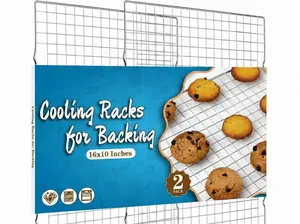Cooling Rack for Baking 2-Pack, 16x10 Inches Baking Rack, Thick Wire Cookie Rack for Cooking, Roasting, Grilling, Drying, Oven Safe, Fits Half Sheet Pan, Silver