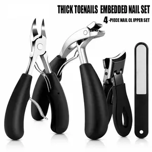 4PCS Professional Toenail Clipper Set for Thick & Ingrown Nails, Heavy Duty Wide Jaw Nail Clippers, Sharp Stainless Steel Curved Blade, Podiatrist Pedicure Nail Care Kit, Toenail Cutter for Men Women Seniors with Nail File trimming slanted