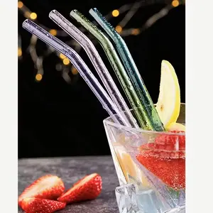 Reusable Multi-Color Glass Straws Set, 8 Pieces with Cleaning Brush, Dishwasher Safe, Perfect for Bubble Tea, Cocktails, Smoothies, Parties