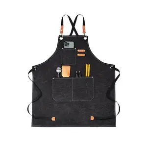 Aprons with Pockets for Men & Women - Heavy Duty Cotton Canvas, Waterproof, M to XXL Size, Adjustable Strap, Flower Kitchen Design