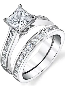Womens 1.5 Carats Sterling Silver Bridal-Set Engagement Wedding Ring Cubic Zirconia 8MM Womens 1.5 Carats Sterling Silver Bridal-Set Engagement Wedding Ring Cubic Zirconia 8MM