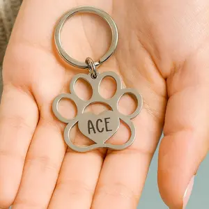 Personalized Paw Print Keychain, Custom Dog Name Keychain, Pet Memorial Gift, Stainless Steel Paw Bag Tag, Dog Lover Gift