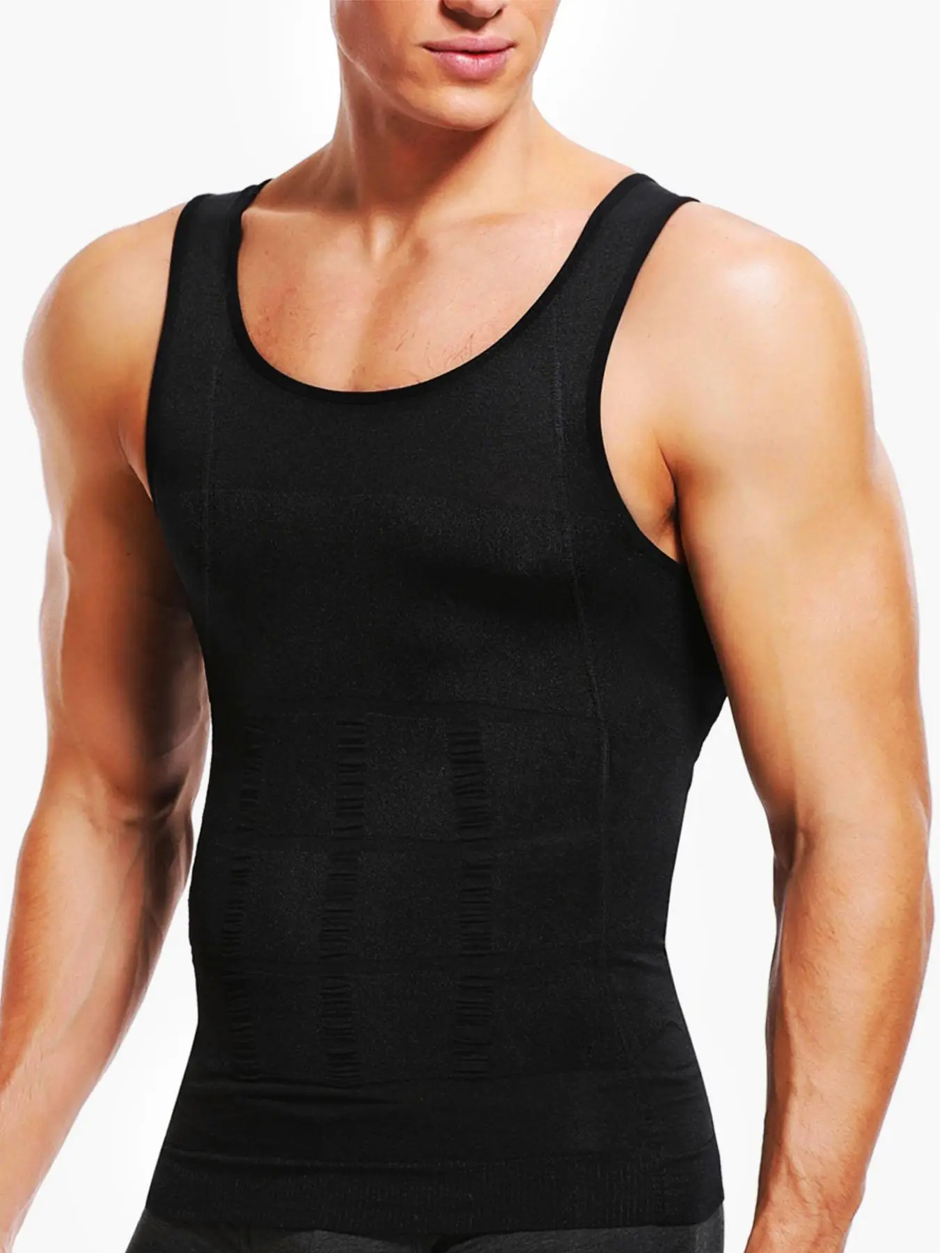 Men's Solid Shapewear Tank Top, Compression Shirt, Casual Comfy Sleeveless Shapewear Top for Daily Wear, Men's Shapewear for Summer