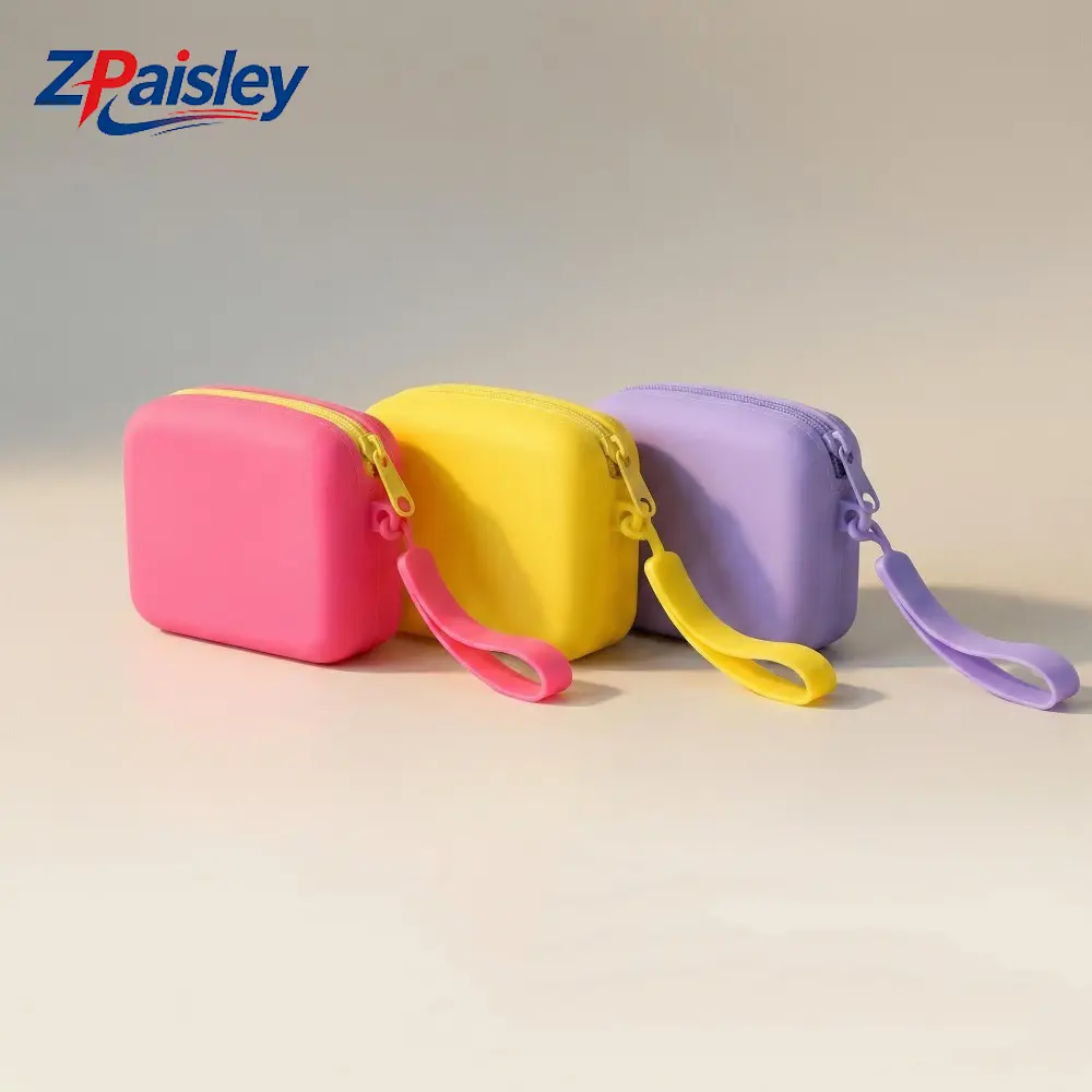 2Pcs Mini Silicone Zipper Pouch with Wrist Strap, Waterproof Reusable Portable Coin Purse & Earbud Case, Travel Organizer for Jewelry Lipstick Daily Outdoor Use