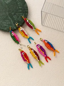 1PC Fashion Bohemian Style Pendant, Colorful Beaded Small Fish, Animal Small Fish Series Pendant, Copper Plated 18K Gold, Suitable for DIY Fashion Accessories of Keychains, Bags, Jewelry