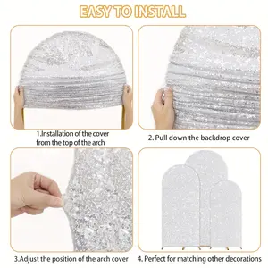 2 Sets Wedding Arch Cover Sequin Panel Arch Cover 6Ft 7.2Ft Metal Arch Cover Spandex Arch Backdrop Cover PAIMETTER PAIMETTE GLITTER ARCH COVER ARCH COVER Cover