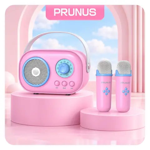 PRUNUS C20 Palm-Sized Bluetooth Speaker (0.6lb, 4.1x2x2.8in) - Wireless Microphone, 6 Sound Modes, Stereo Audio, Deep Bass, USB Type-C, Rechargeable Battery, 4H Playtime for KTV, 2 Mic Singing, Gifts for Girls