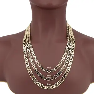 MaxBling81 14K Stamped Premium Quality High-End Gold Brass Mainer Chain 7 / 8 / 9mm Necklace Jewelry Accessory Unisex Men Women