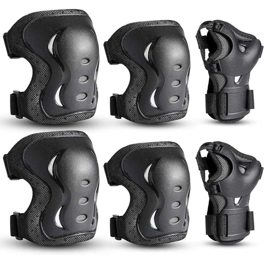 EVA 6-Pack Adjustable Protective Gear Set with Velcro Strips - Knee Pads, Elbow Pads, Wrist Guards for 50-75 lb Kids, Comfortable and Safe for Roller Skating, Cycling - Sports Gift