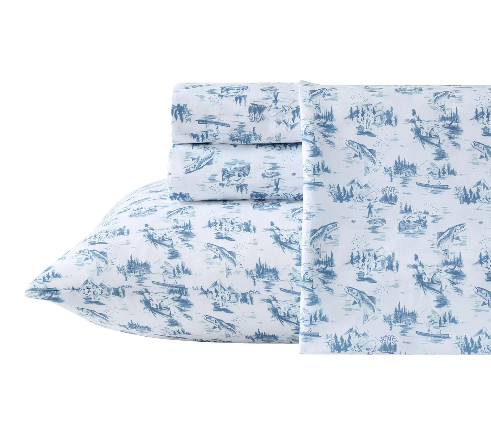 Eddie Bauer Fish Town Toile White/Blue Microfbr Twin Sheet Set