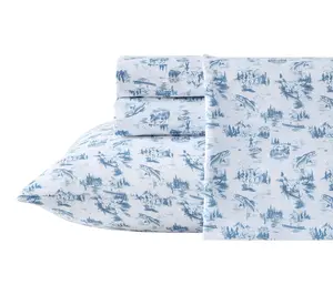 Eddie Bauer Fish Town Toile White/Blue Microfbr Twin Sheet Set