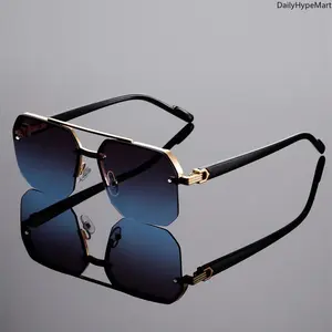 Classic Pilot Sunglasses, Flat Top Half Frame UV400 Vintage Shades for Men