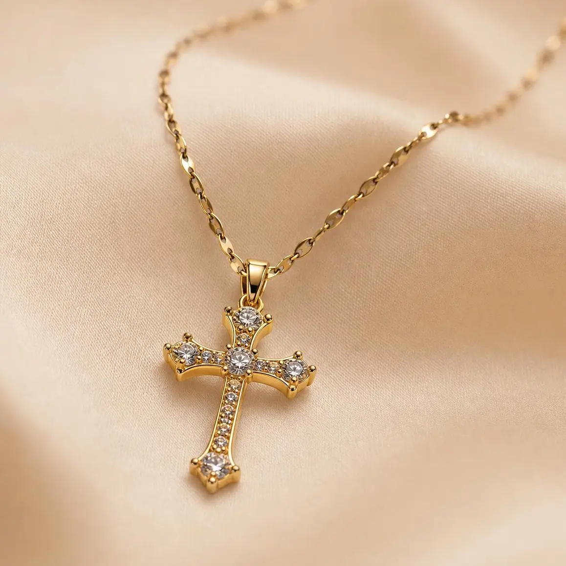 Women's Christian Style High-Quality Stainless Steel Cross Pendant Collarbone Necklace - Crystal Pave, Bold Sparkles, Stylish Daily Wear Accessory, Thoughtful Sentimental Gift, Jewelry Stack Complement, Collarbone Chain, Religious Cross Pendant, Stainless