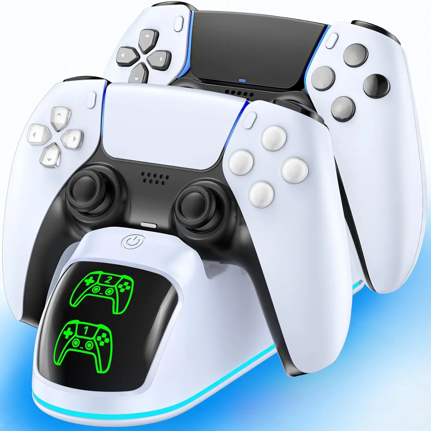 Controller Charger for PS5, Dual Charging Dock Station for PlayStation 5 Dualsense & Edge with RGB Light, Fast PS5 Dual Controller Charging Station with Cable, Console Controller Accessories, Gaming Console Accessories